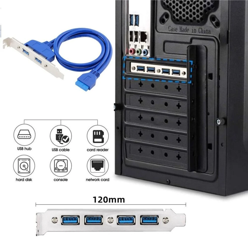 Chenyang pagrindinės plokštės 19/20 kontaktų 1 į 2 Usb 3.0 korpuso galinio skydelio kabelis su 12 cm Pci-e lizdo laikikliu 0,5 m