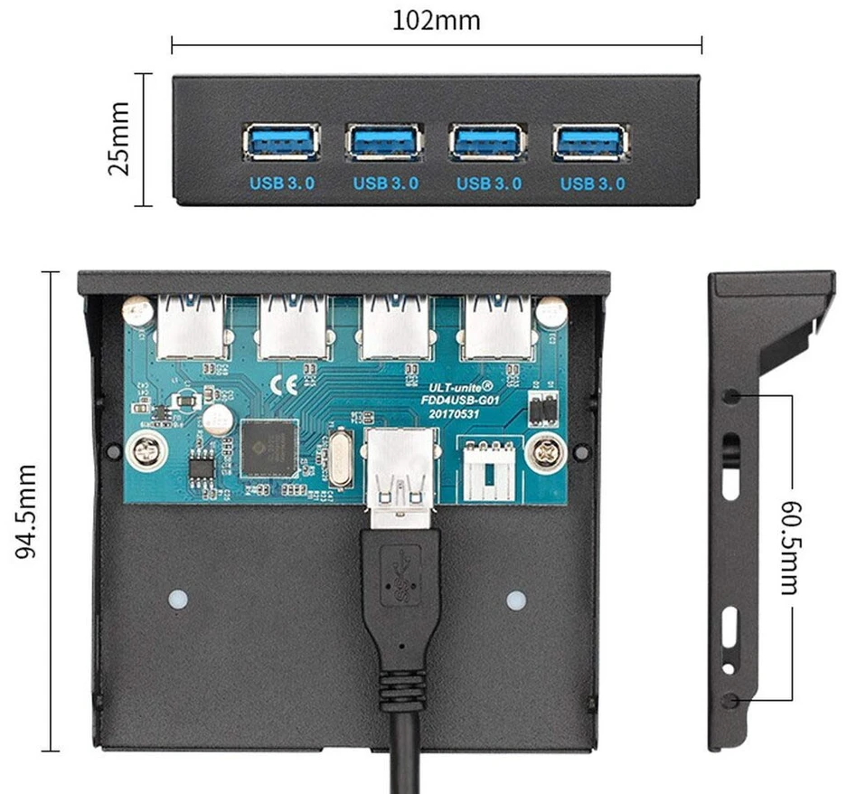 Chenyang usb 3.0 hub 4 portų priekinė panelė į pagrindinę plokštę 20 kontaktų adapteris su sata maitinimo kabeliu 3.5 colio diskelių įrenginio dėklui