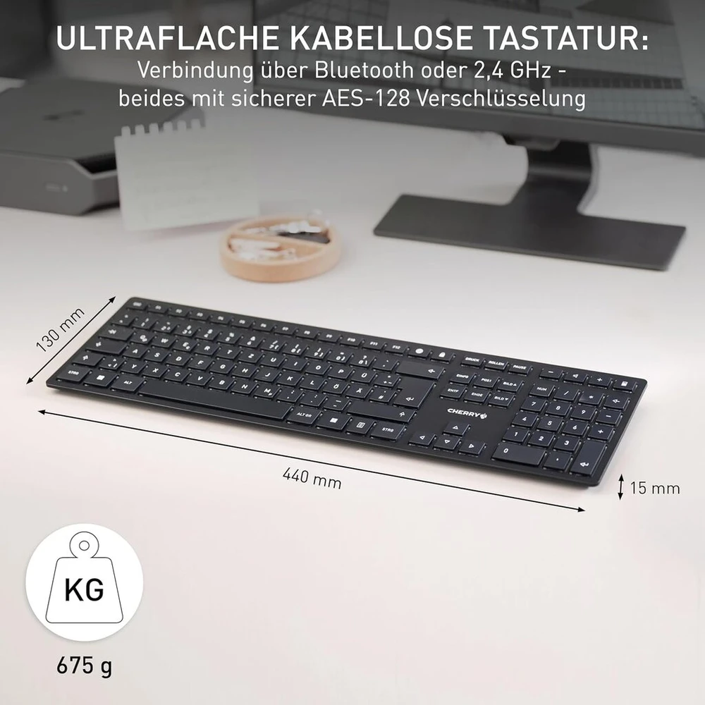Cherry Kw 9100 Slim Belaidė klaviatūra, juoda/pilka