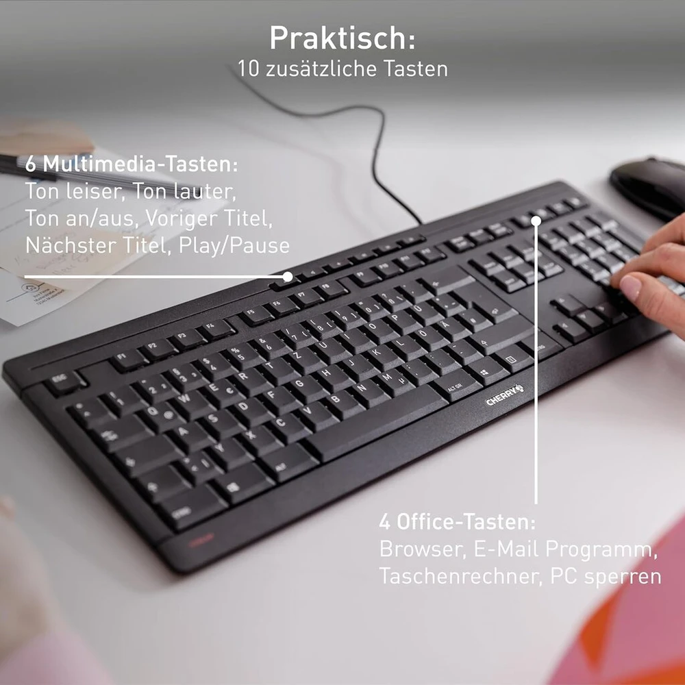 Cherry Stream klaviatūra, laidinė, Vokietijos išdėstymas (qwertz), balta/pilka
