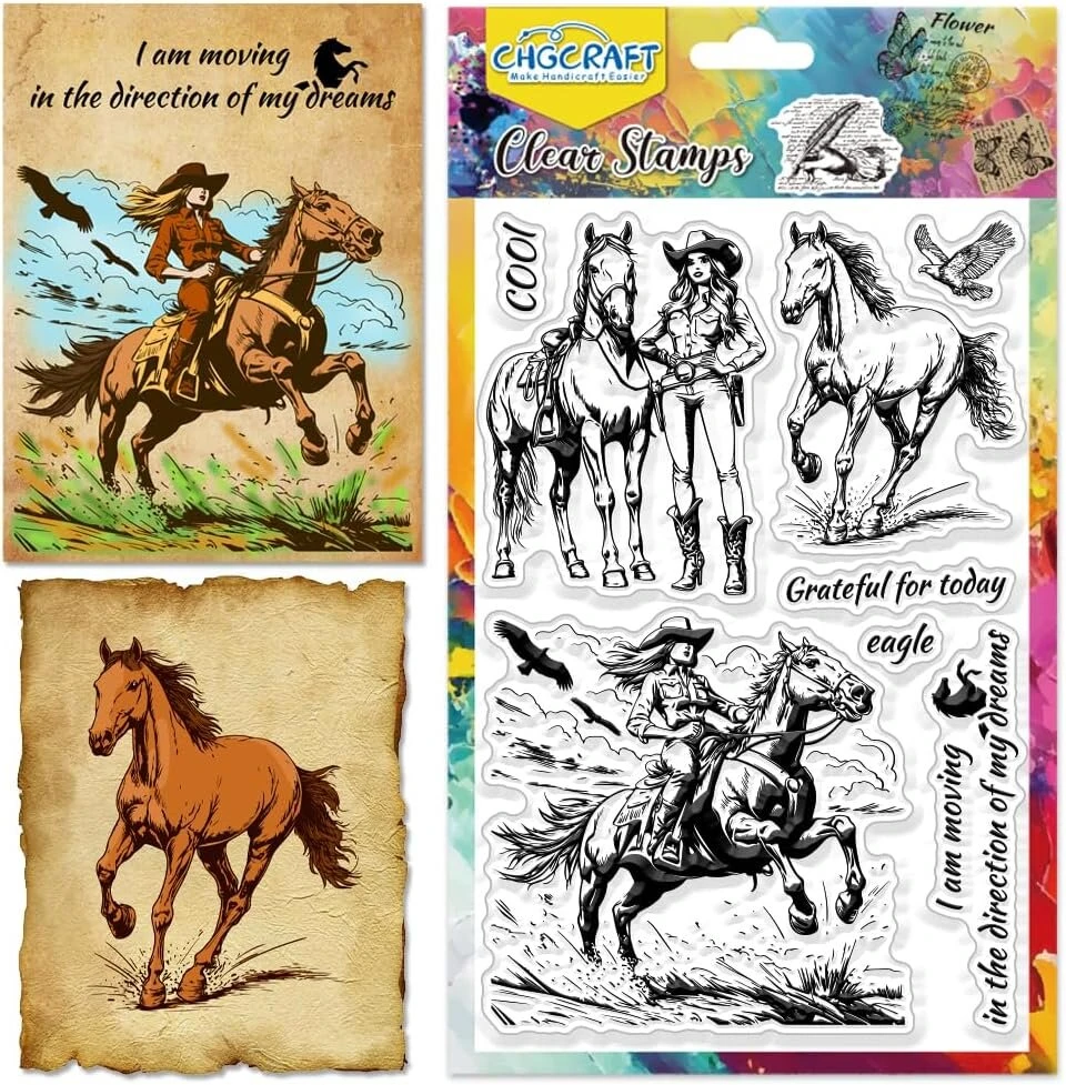Chgcraft frau skaidrūs antspaudai graži moteris ir arklys skaidrus erelio silikoninis antspaudas skaidrus antspaudas kortelių gamybai dekoravimui scrapbooking albumų dekoravimui popieriaus "pasidaryk pats" amatams