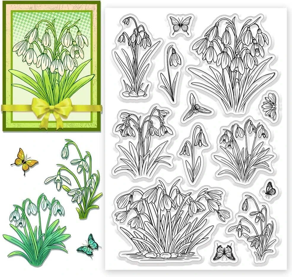 Chgcraft silikoninis antspaudas snowdrop flower skaidrus antspaudas skaidrūs antspaudai antspaudų rinkinys skirtas "pasidaryk pats" scrapbooking žurnalų nuotraukų albumų dekoratyvinėms dovanų etiketėms 10,9 x 16 cm