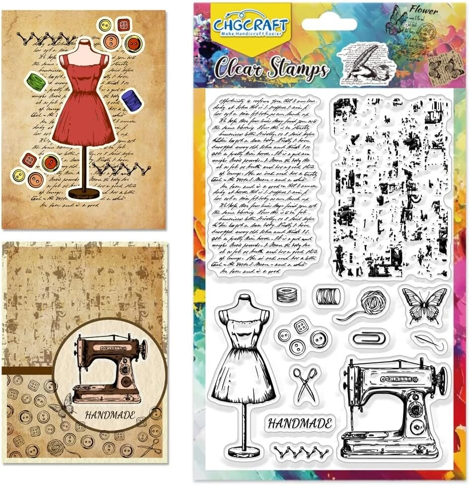 Chgcraft vintažiniai siuvimo teksto skaidrūs antspaudai manekeno siuvimo mašina skaidrus silikoninis antspaudas retro fono skaidrus antspaudas kortelių gamybai dekoravimui scrapbooking'ui