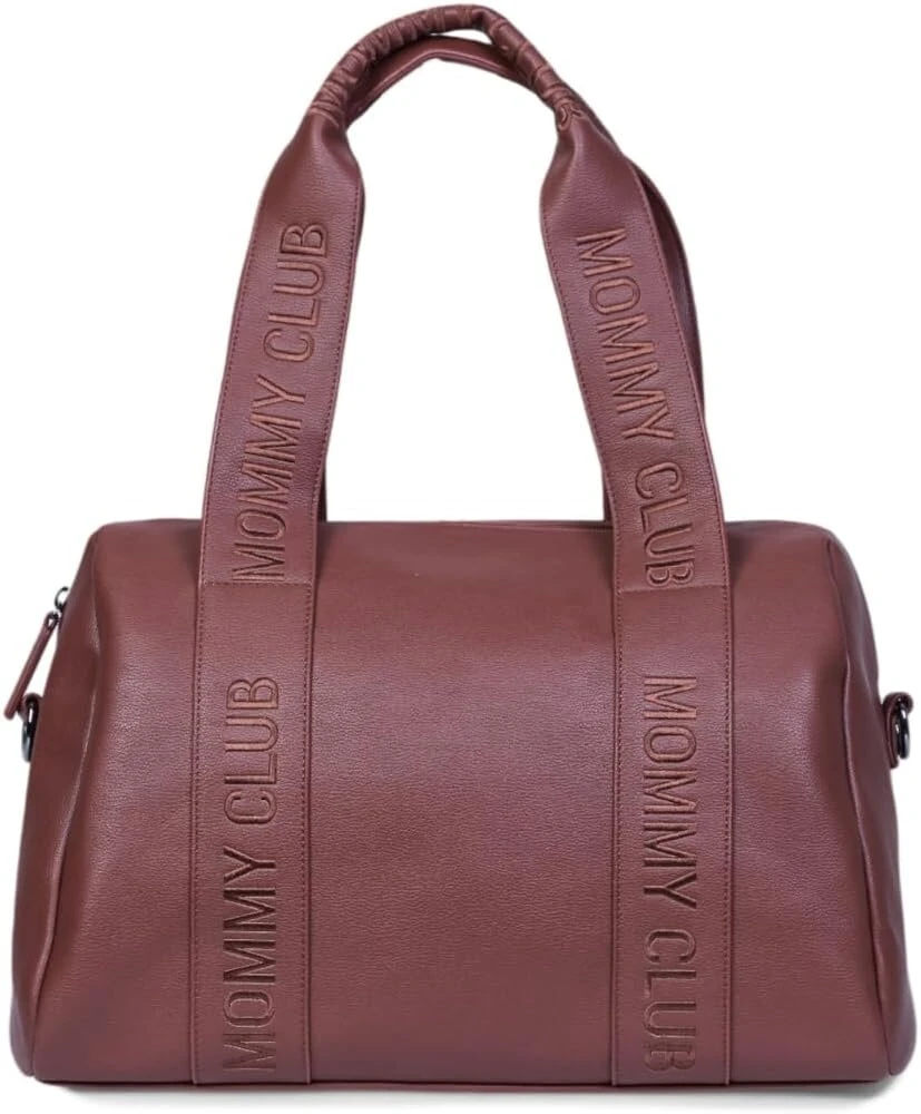 Childhome, kūdikio vystymo krepšys, mommy bag, kūdikio vystymo kilimėlis, daug skyrių, vežimėlio tvirtinimo detalės, peties dirželis, veganiška oda, 22l, mommy club signature, tamsiai ruda, tamsiai ruda