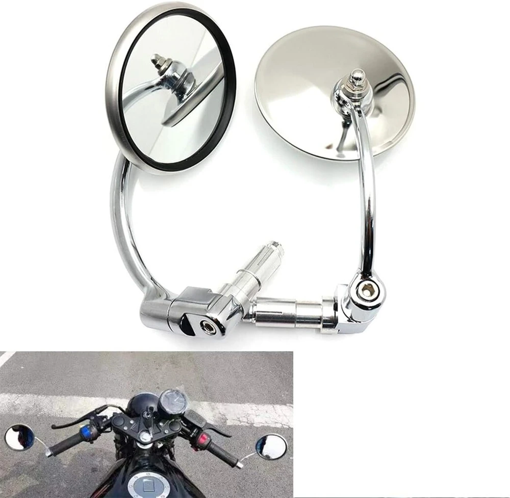 Choppers Universalus motociklo šoninis veidrodis chromuotas apvalus galinio vaizdo veidrodis vairo galinis veidrodis, skirtas motociklui Chopper Scooter Cafe Racer