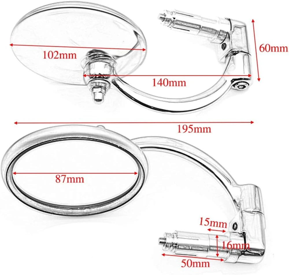 Choppers Universalus motociklo šoninis veidrodis chromuotas apvalus galinio vaizdo veidrodis vairo galinis veidrodis, skirtas motociklui Chopper Scooter Cafe Racer