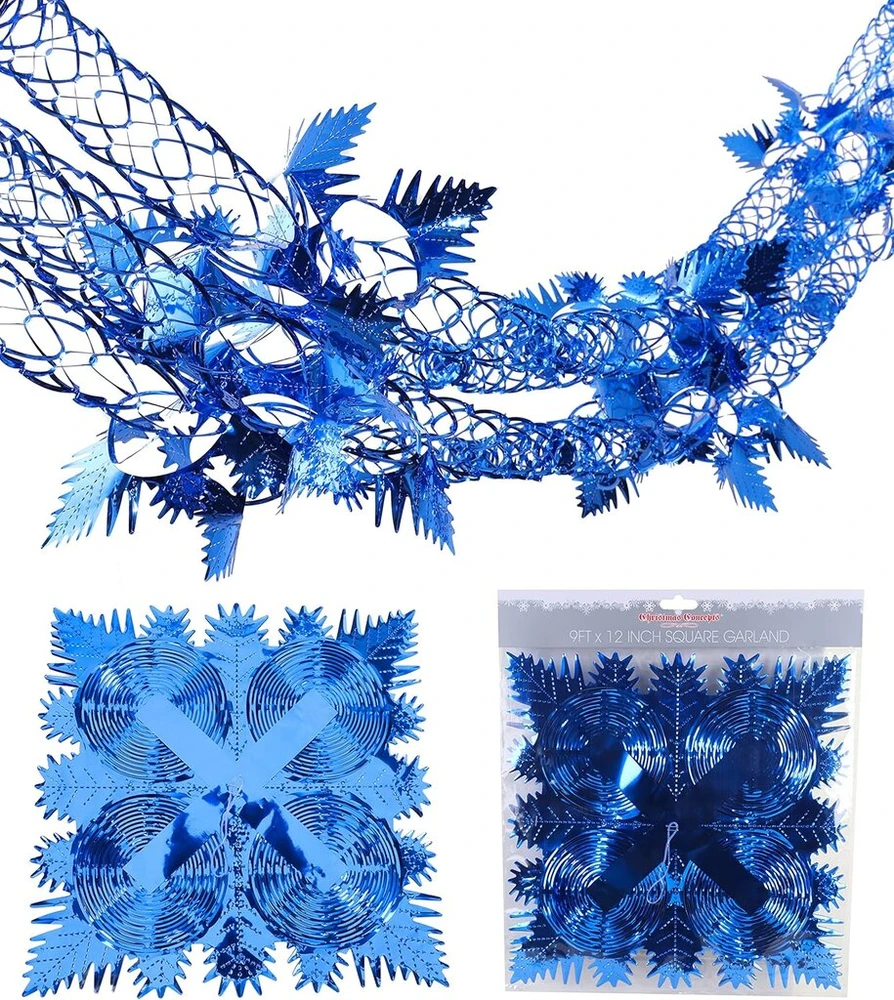 Christmas Concepts® 2,7 m x 0,3 m didelė kvadratinė folijos girlianda, šventinė pakabinama dekoracija - kalėdinė puošmena (karališka mėlyna)
