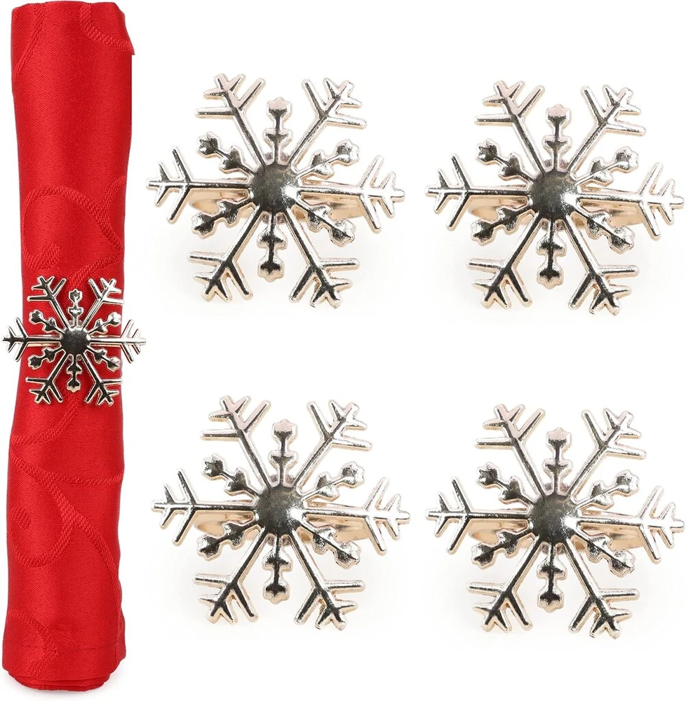 Christmas Concepts® 4 auksiniai servetėlių žiedai – prabangus kalėdinis servetėlių laikiklis – stalo dekoracija (snaigė)