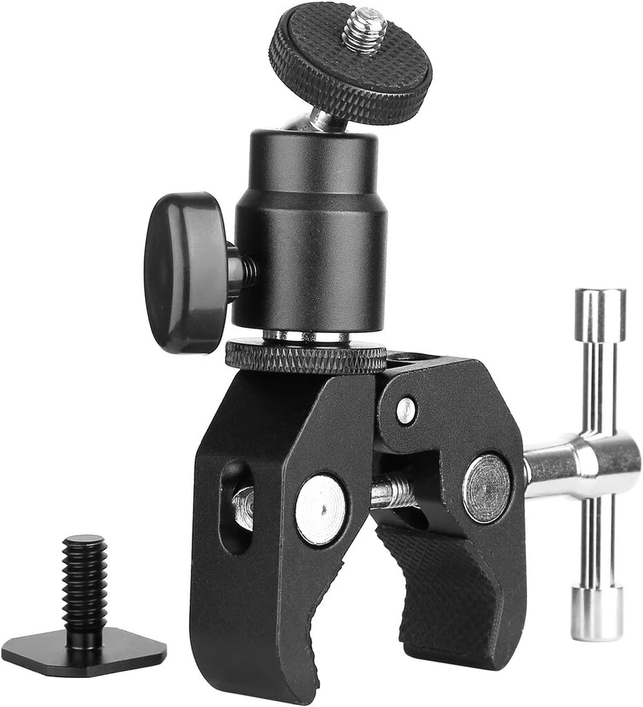 Chromlives kameros spaustuko laikiklis su rutuline galvute, super spaustukas ir mini rutulinė galvutė su 1/4"-20 trikojo sriegiu Lcd/dv monitoriui, blykstėms, mikrofonui
