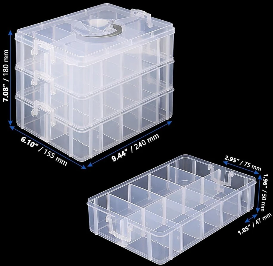 Chuifai 3 aukštų rūšiavimo dėžė smulkioms detalėms, plastikinė dėžė su 30 skyrelių ir nešimo rankena, asortimento dėžės, rūšiavimo dėžė siuvimo reikmenims, rankdarbiams, papuošalams