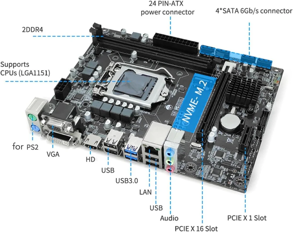 Ciciglow Lga 1155 kompiuterio pagrindinė plokštė, H310 darbalaukio kompiuterio pagrindinė plokštė, Ddr4 atmintis Pcie X16/x1 lizdai Nvme M.2 Sata 6gbs Usb3.0 2.0 Micro Atx pagrindinė plokštė