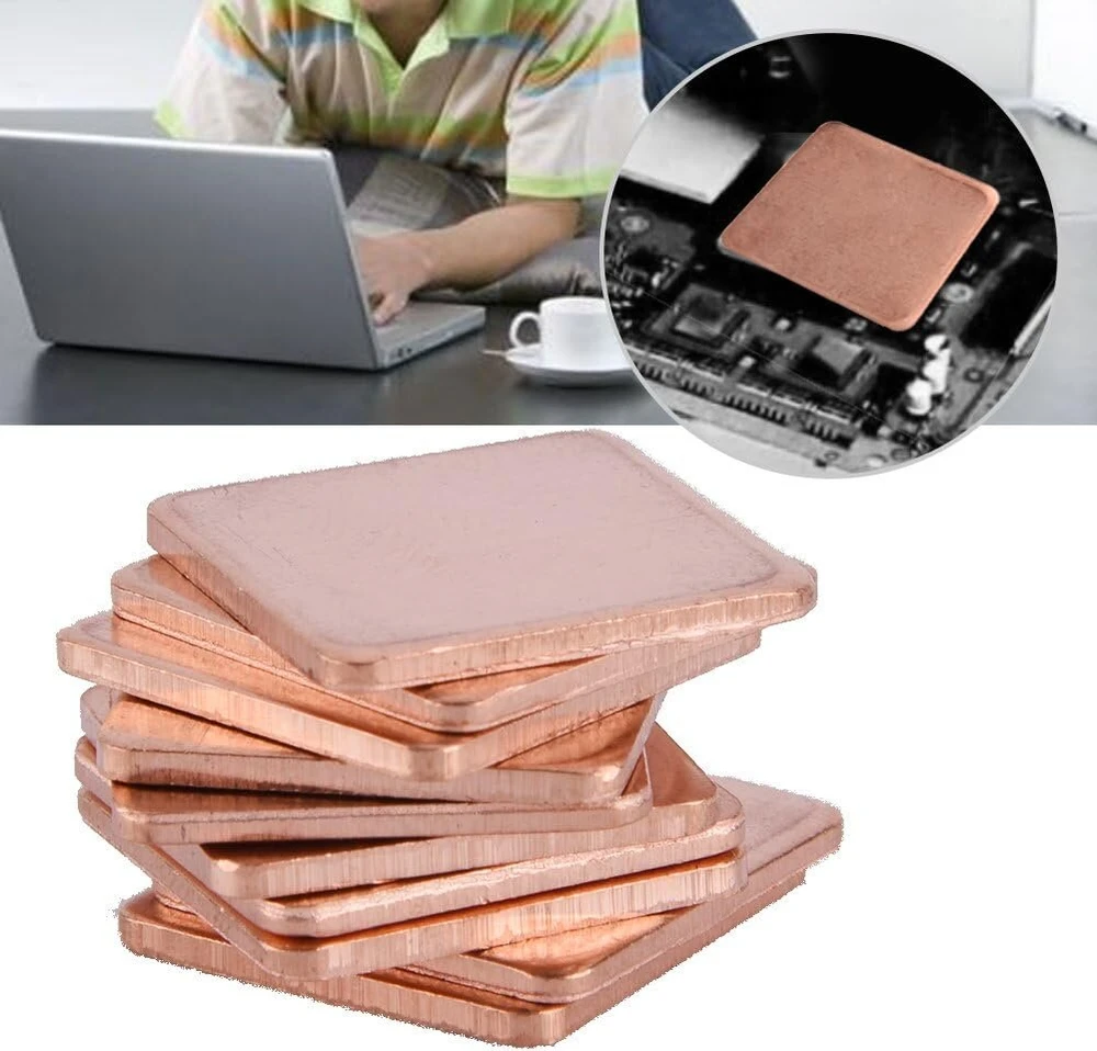 Ciciglow varinė šilumnešio poveržlė, 10 vnt., 20 x 20 mm Gpu Cpu terminė varinė šilumnešio pagalvėlė, 401 W/mk 0,3/0,5/0,8/1,0/1,2/1,5 mm nešiojamam stacionariam kompiuteriui (1 mm)