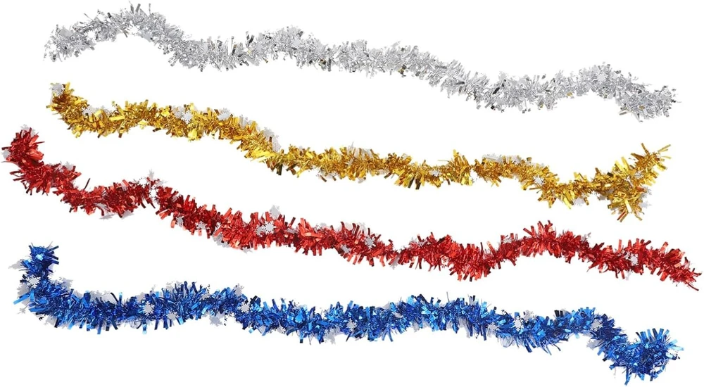 Ciieeo, 4 kalėdinių viršūnių ir spalvingų dryžių blizgančios girliandos rinkinys, šventinė girlianda, kalėdinės eglutės dekoracija, lauko kalėdinė girlianda