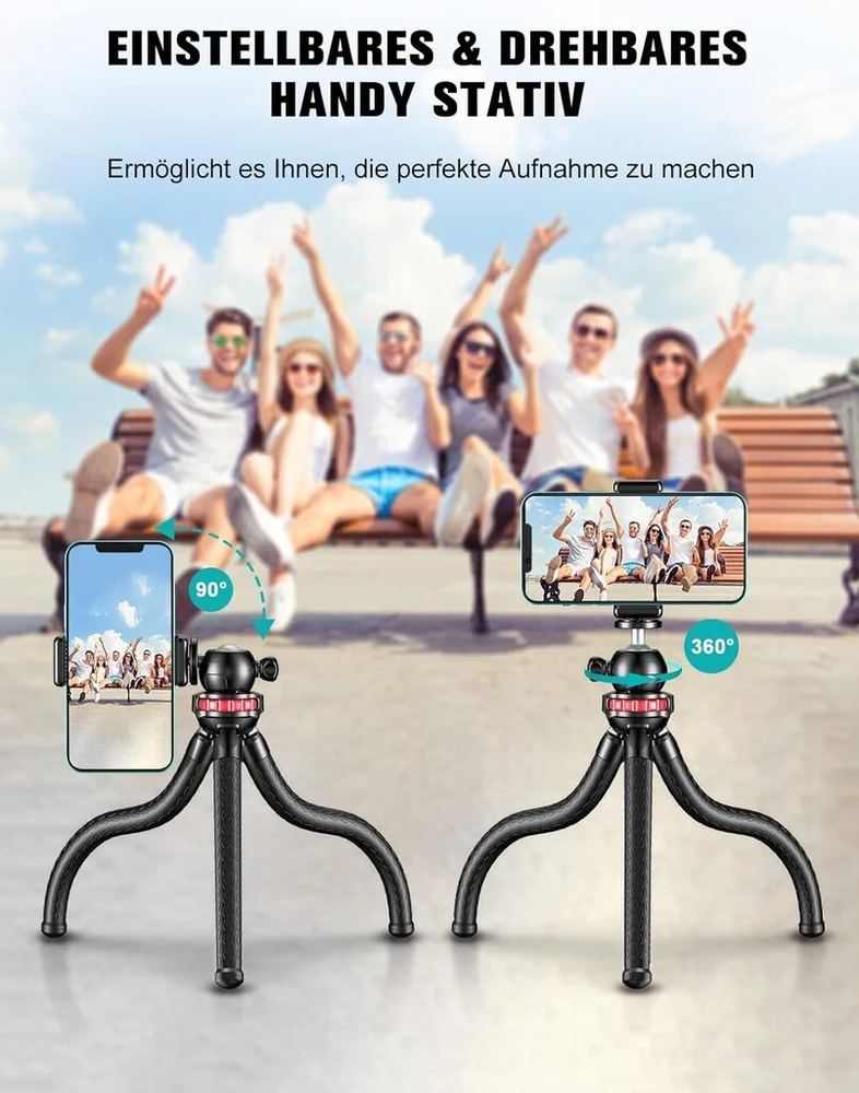 Objektyvas Cirycase Lankstus telefono trikojis, mini asmenukių lazda-trikojis išmaniesiems telefonams su belaidžiu nuotolinio valdymo pulteliu, 360° pasukamas nešiojamas fotoaparato trikojis, suderinamas su mobiliaisiais telefonais, foto ir video rinkiniais