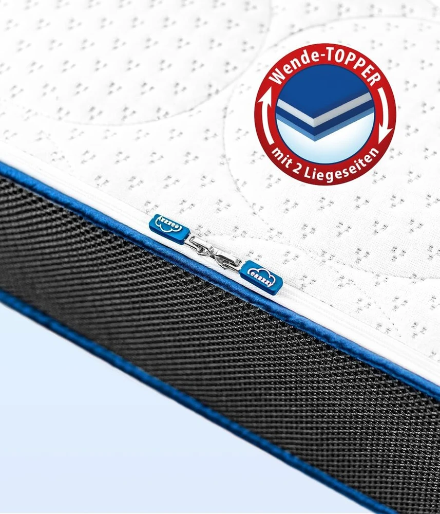 Čiužinys Eazzzy Topper Royal Hybrid dydis 180 x 200 x 11 cm antčiužinis su geliniu memory foam, spyruoklinis antčiužinis, temperatūrą reguliuojantis, sidabrinis užvalkalas, kietas minkštas 2 pusės, lengvas pritvirtinimas