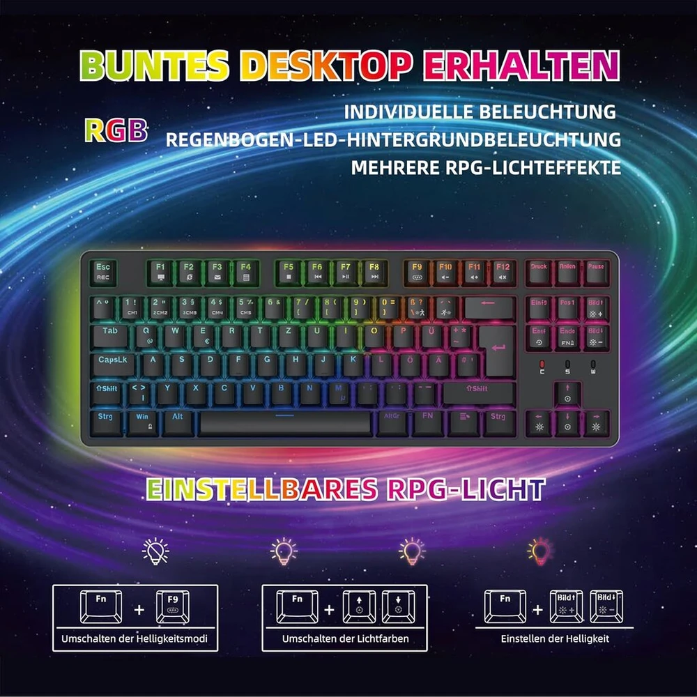 Ciy x77 mechaninė žaidimų klaviatūra, 88 klavišai, qwertz išdėstymas, programuojamas rgb apšvietimas, trijų aukščių reguliavimas, type c kabelis, karštai keičiama klaviatūra, skirta win/mac (pilka + ruda jungiklis) (pilka ruda jungiklis)