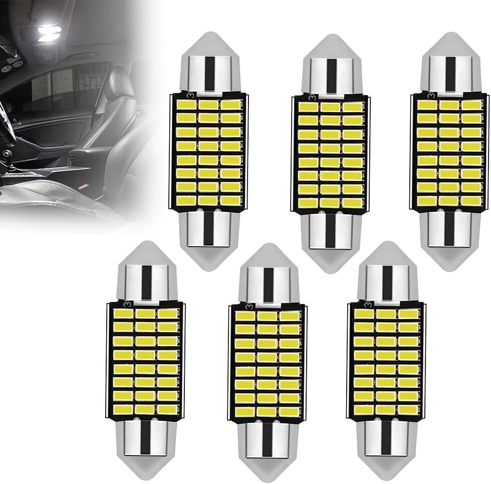 Cjbin led salono apšvietimas automobiliui, 6 vnt., 36 mm, 624 liumenų, 12 v led lemputė, lengva naudoti, balta šviesa