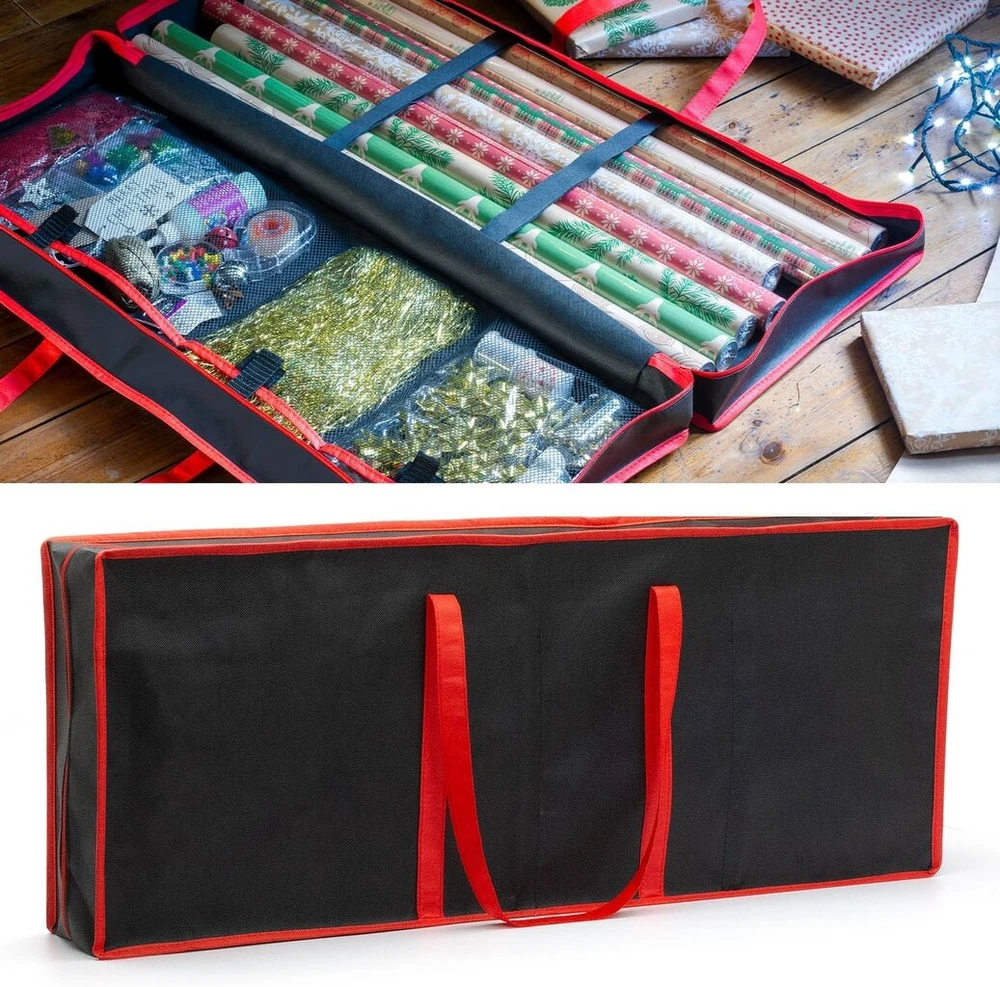 Ckb ltd laikymo krepšys pakavimo popieriui, skirtas kalėdiniam gimtadienio popieriui, juostelėms, etiketėms, kalėdinėms dekoracijoms - juodas 82 x 31 x 13 cm