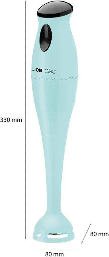 Clatronic Sm 3577 rankinis trintuvas / blenderis / lazdelė / maišymo strypas Sm 3577; nerūdijančio plieno smulkinimo peilis; kokteiliams, moliūgų tyrei, kūdikių košei, pieno kokteiliams; su maišymo indu (500 ml); 180 vatų; mėtų žalumo