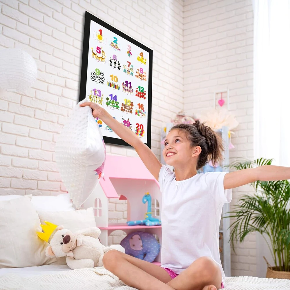 Clean Sports® Abėcėlės ir skaičių Dina1 plakatas vaikams - Abc ir skaičiai nuo 1 iki 20 mokymasis su dviem dideliais 59,4 cm x 84,1 cm plakatais vaikų kambariui - plakatas vaikams su gyvūnais