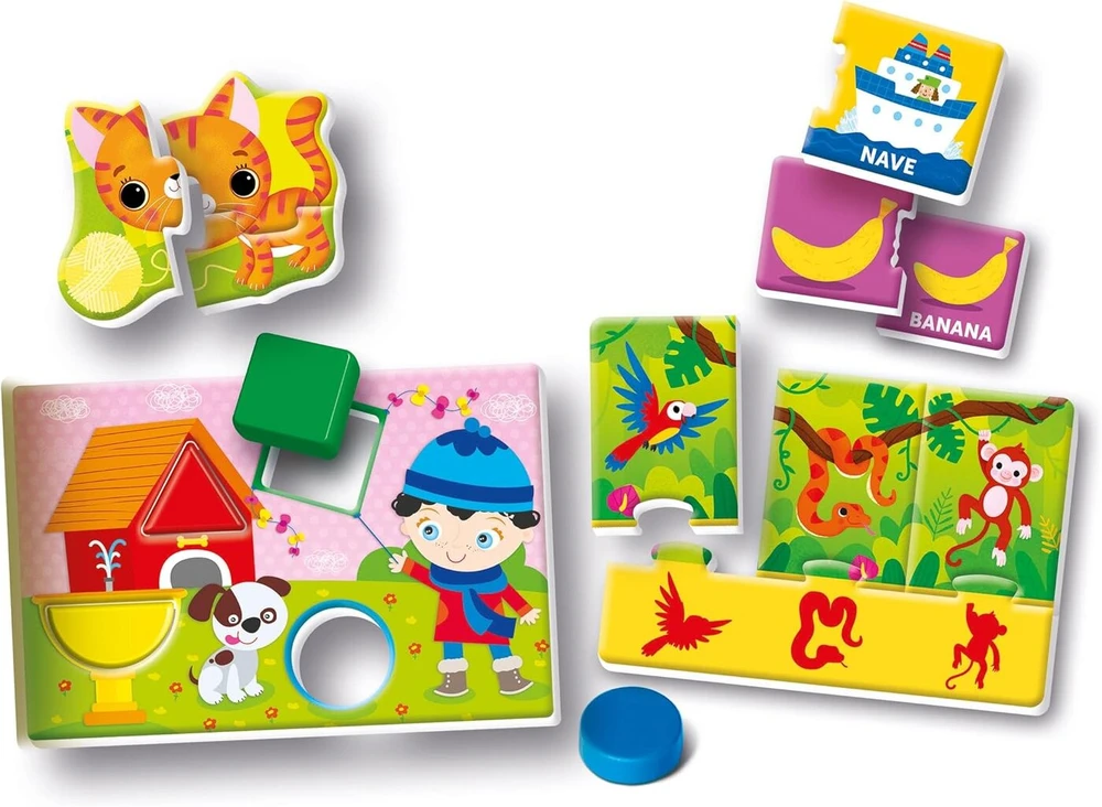 Clementoni Sapientino Montessori - Pirmieji žaidimai, edukacinis žaidimas Montessori metodu vaikams nuo 1-3 metų, su daugybe užsiėmimų formų, spalvų, gyvūnų ir žodžių tema, pagaminta Italijoje, italų kalba