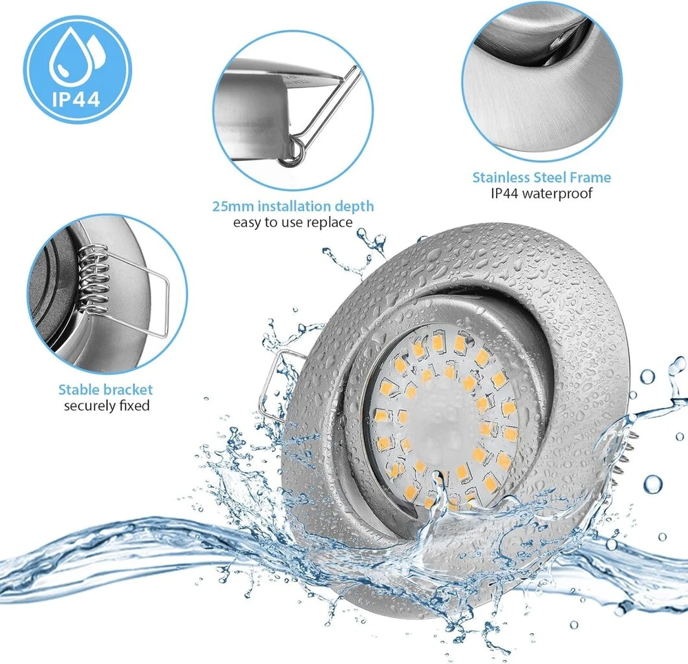 Cloksh Įleidžiamas Led šviestuvas 6w 3000k 230v, pasukamas, Ip44, 6 vnt.