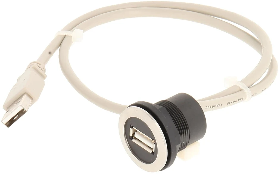 Club 23.001.557 Usb lizdas iš nerūdijančio plieno su priekine ir galine dalimis, 1 x Usb A tipo moteriškas lizdas – 1 x A tipo vyriškas Usb 2.0 kabelis, ilgis: 60 cm; metalinis