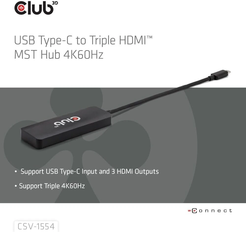 Club3d Mst šakotuvas Usb 3.2 Type C 3x Hdmi 4k60hz Male / Bu Retail
