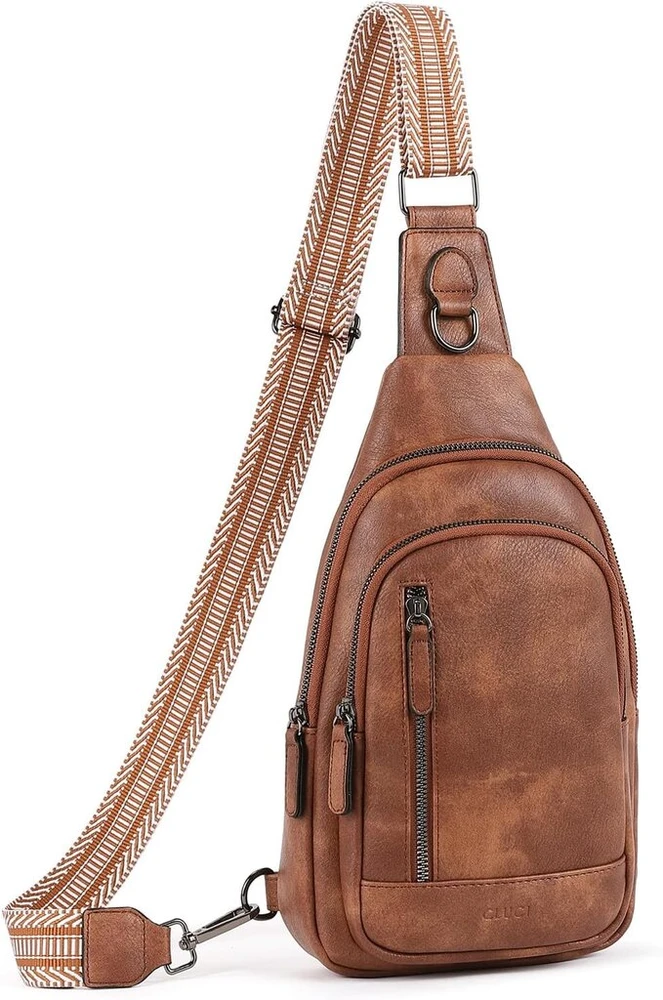 Cluci krūtinės krepšys moterims, crossbody krepšys, sling krepšys, pu oda, skirtas vyrams ir moterims, mažas krepšys per petį, sportinis krepšys, juosmens krepšys, krepšys ant diržo, plati juosta kelionėms lauke, 3202-bruan, sling