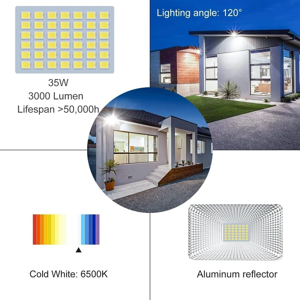 Cly Led prožektorius su judesio davikliu, 35w, 3000lm, 6500k