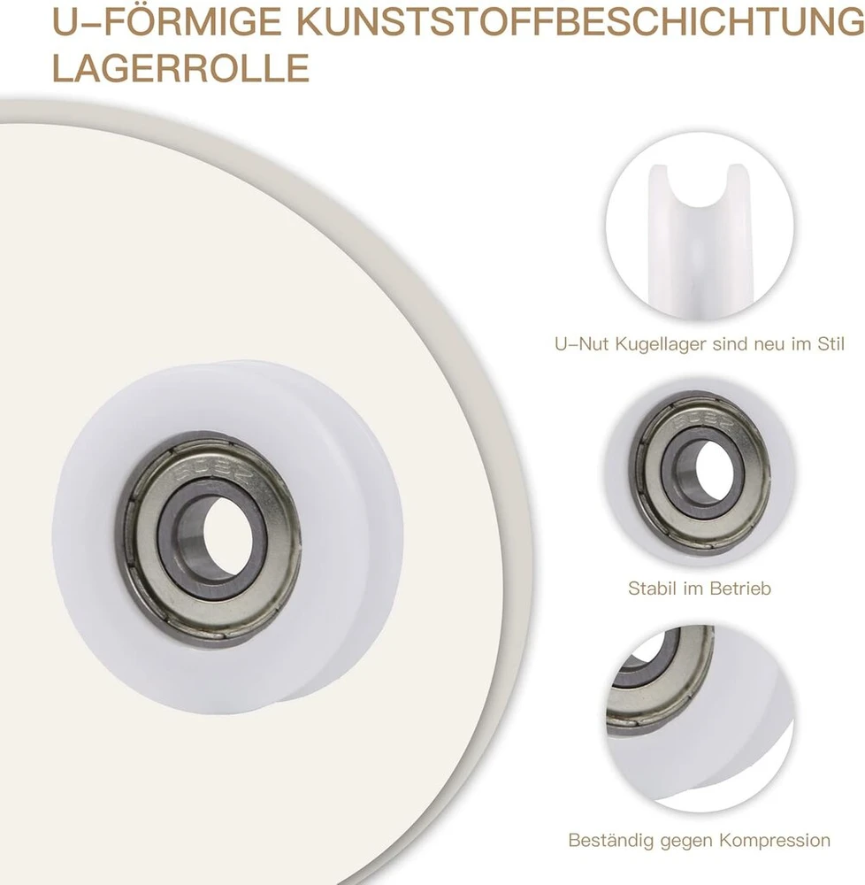 Cnbtr plastiku dengtas u formos griovelio kreipiamasis guolio skriemulys, 34 mm išorinis skersmuo, 8 mm vidinis skersmuo, 10,5 mm storis, maksimali apkrova 79 kg, 4 vnt.