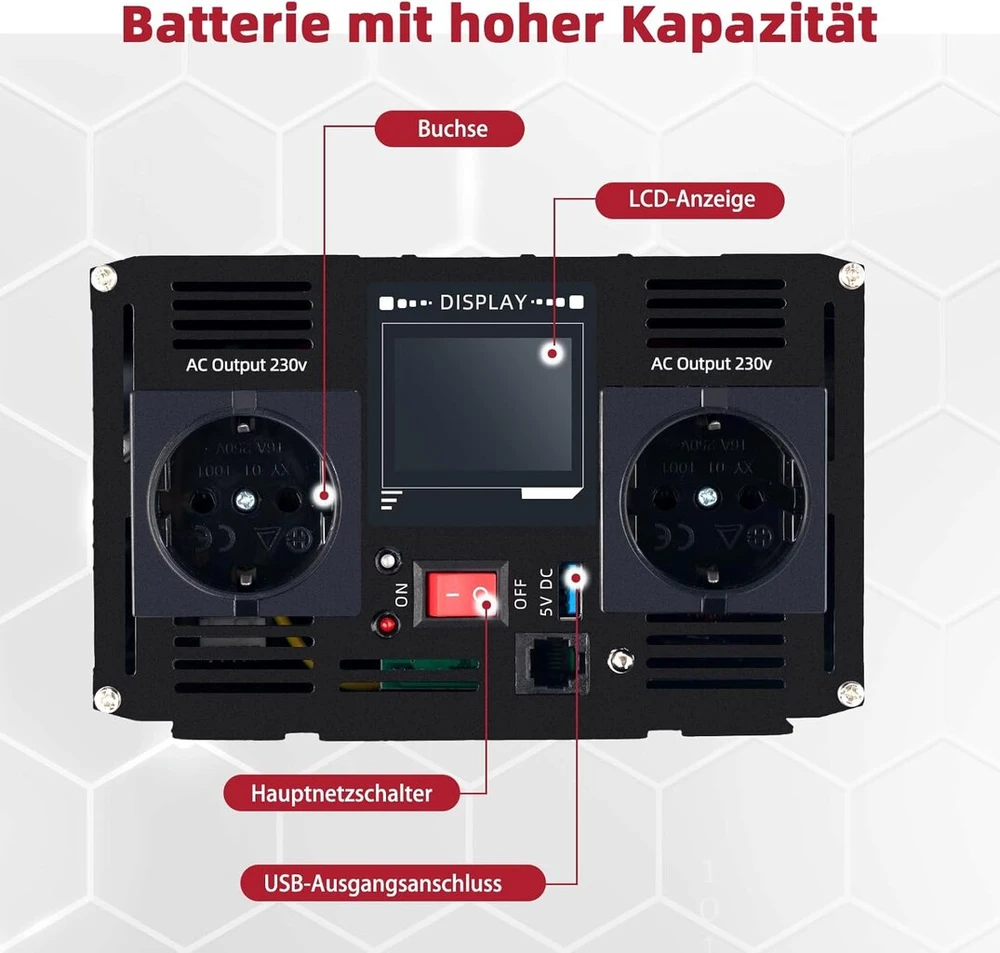 Cncejia Galios keitiklis 12v į 230v 2000w inverteris su gryna sinusine banga įtampos keitiklis galios inverteris Dc Ac galios keitiklis nešiojamiesiems kompiuteriams kompiuterių monitoriams Lcd televizoriams