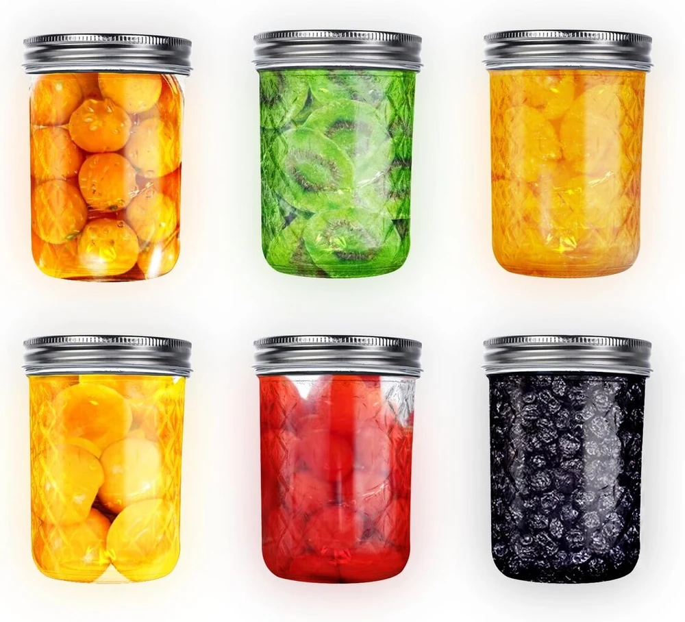 Cnosdb stiklainiai konservavimui 250 ml, 6 vnt. 8 oz mason stiklainis konservavimui su užsukamu dangteliu naminiam džemui, pomidorams, agurkams, medui, avižoms, žele, vaisių maisto produktų laikymui (6 vnt. 250 ml)