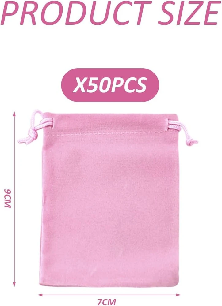 Coacom 50 velvetinių papuošalų maišelių, skirtų vėriniams, apyrankėms ir dovanoms laikyti, su raišteliu, minkštas velvetinis maišelis pakavimui ir laikymui (rožinis)