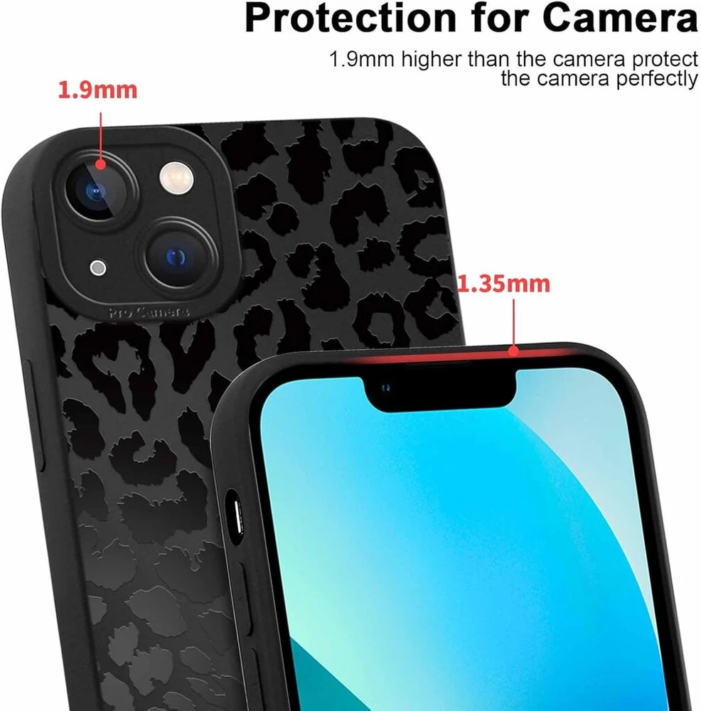 Coalbooliy telefono dėklas, skirtas iphone 13, 6,1 colio, estetiškas leopardo rašto dizainas, juodas minkštas tpu silikoninis smūgiams atsparus kameros apsaugos dėklas, itin plonas dėklas mergaitėms, 04