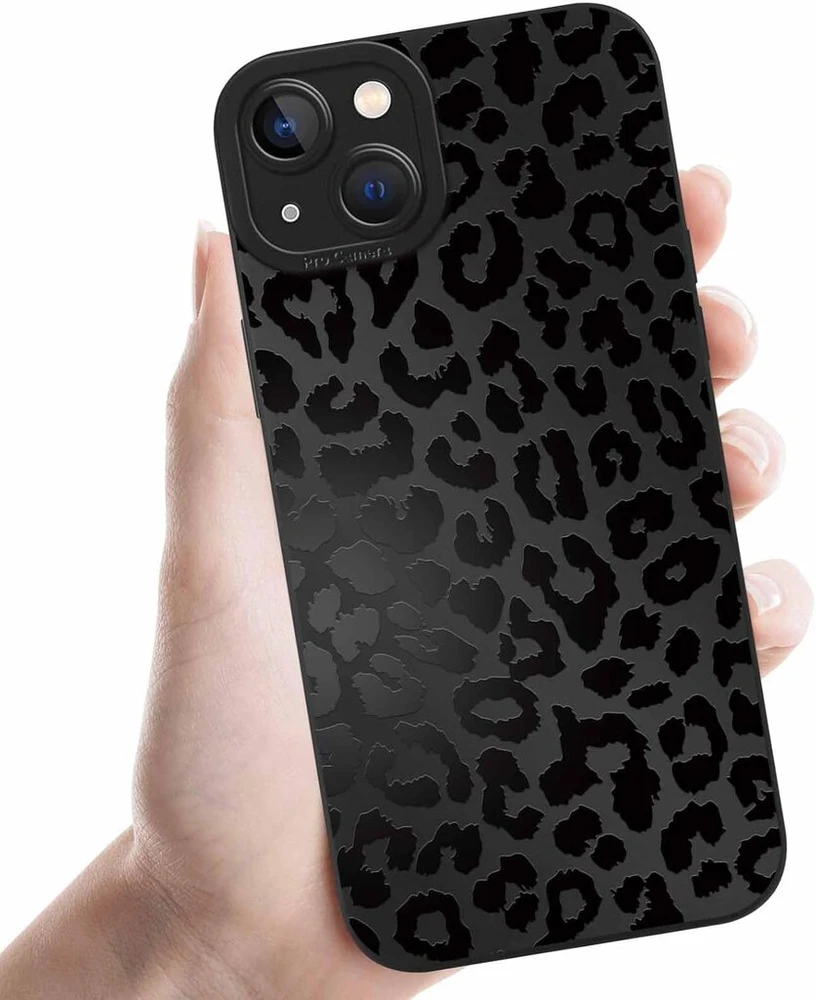 Coalbooliy telefono dėklas, skirtas iphone 13, 6,1 colio, estetiškas leopardo rašto dizainas, juodas minkštas tpu silikoninis smūgiams atsparus kameros apsaugos dėklas, itin plonas dėklas mergaitėms, 04
