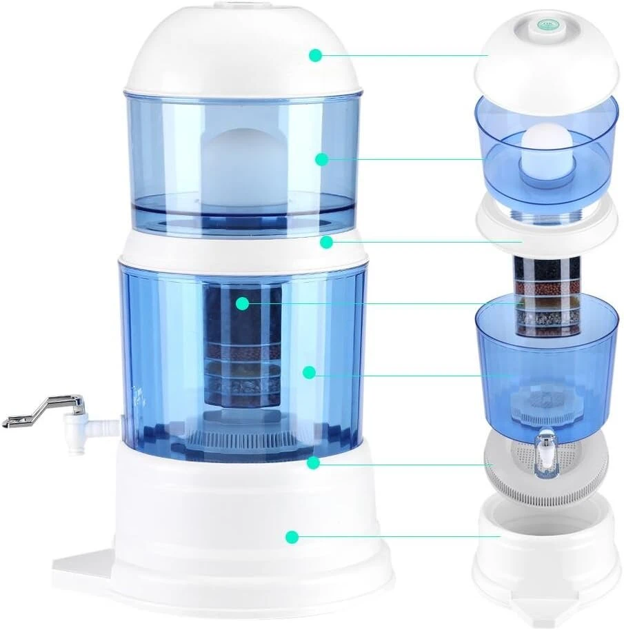 Cocoarm 16l vandens filtro ąsotis su aktyvuotos anglies vandens filtru, stalo vandens filtras su čiaupu, mažinantis kalkių nuosėdas, chlorą ir skonį trikdančias medžiagas vandenyje