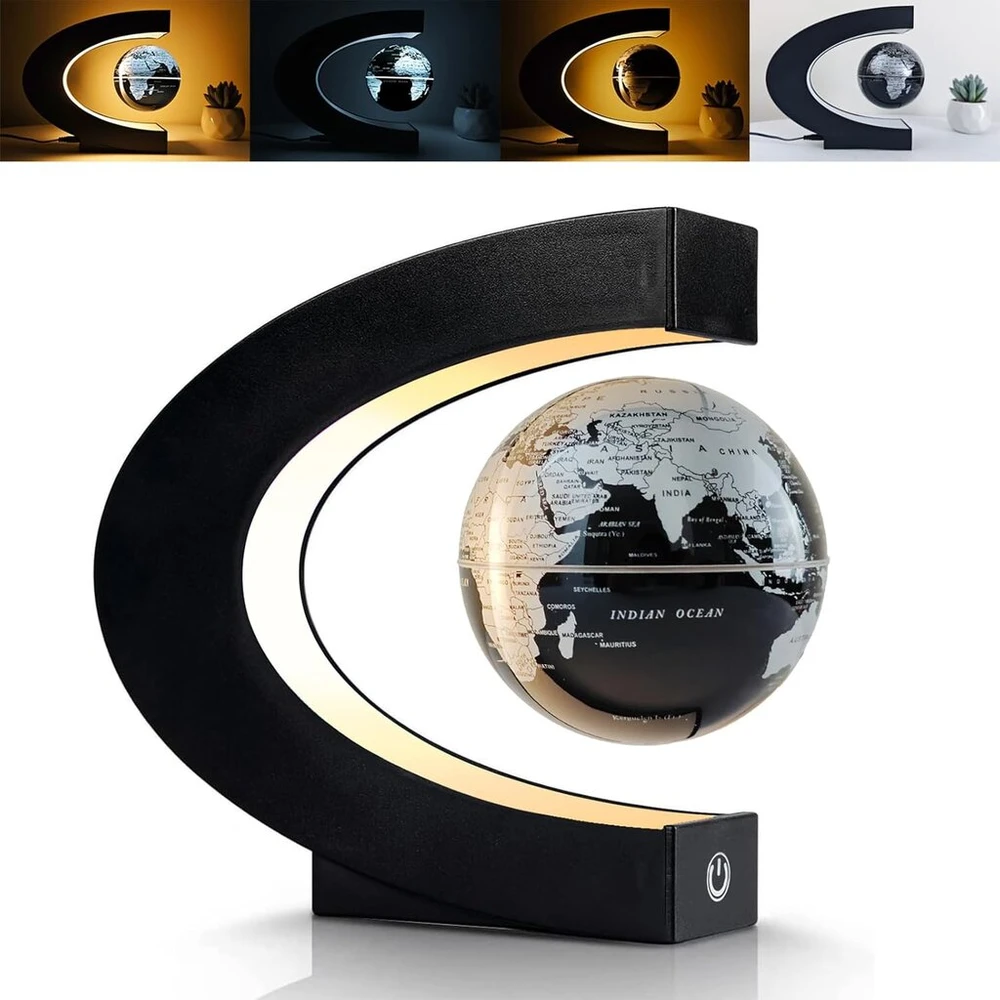 Cocosy Plaukiojantis gaublys magnetinis C formos plaukiojantis gaublys su Led lemputėmis namų biuro stalo dekoravimui dovana (juodas, gaublys 8,5 cm)