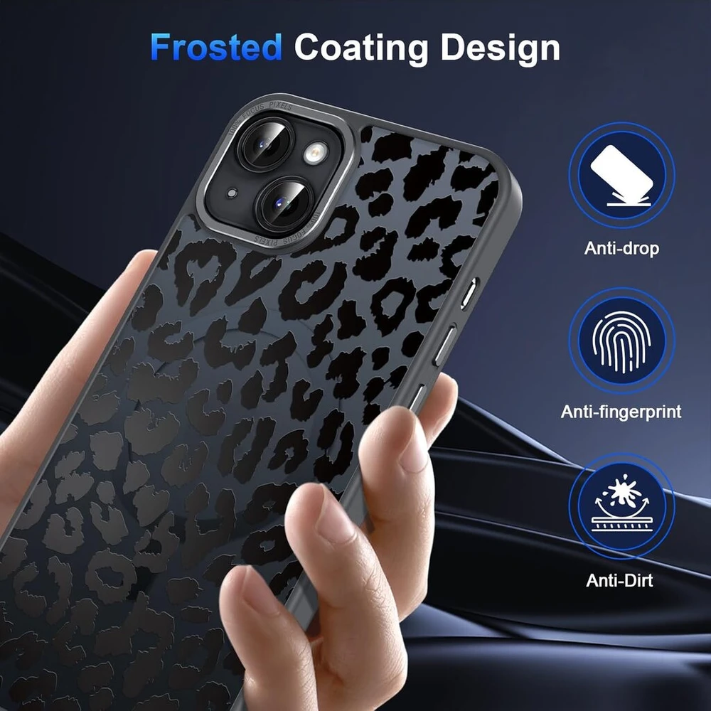 Coiwxmoi magnetinis telefono dėklas, skirtas iphone 14/iphone 13 6.1 colio, suderinamas su magsafe, estetiškas leopardų rašto permatomas mergaičių dėklas, matinis pc plonas tpu smūgiams atsparus apsauginis dangtelis