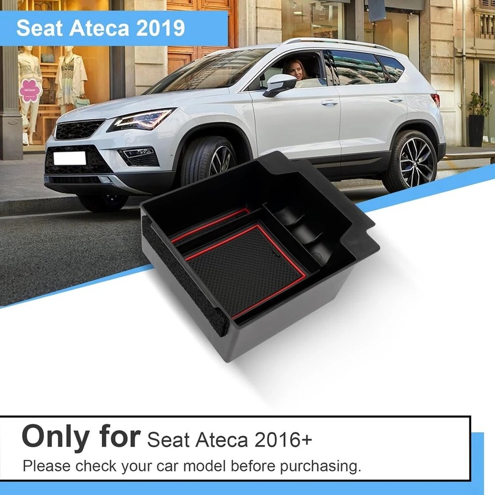 Coleya centrinės konsolės dėžutė, suderinama su Seat Ateca 2016-2024, Seat Ateca priedai porankiams, Seat Ateca centrinis porankio daiktadėžė su neslystančiu kilimėliu (raudona)