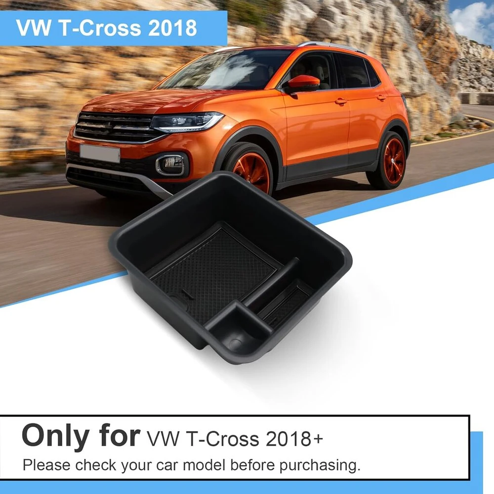 Coleya centrinės konsolės dėžutė, suderinama su vw t-cross 2018-2024, t cross priedai porankio organizatorius, t-cross centrinis porankio daiktadėžė su neslystančiu kilimėliu (juoda)