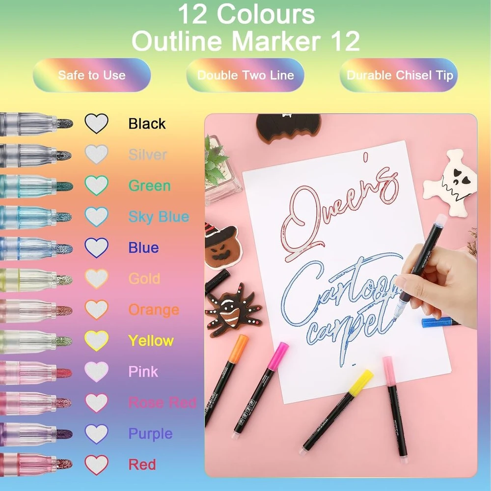 Collazoey blizgučių rašikliai, magiški rašikliai, dovanos mergaitėms, 12 spalvų, blizgučių rašikliai, magiškas rašiklis, kontūro žymeklis scrapbooking'ui, velykiniai amatai, vaikams, amatų dovanos mergaitėms, 4-12 metų