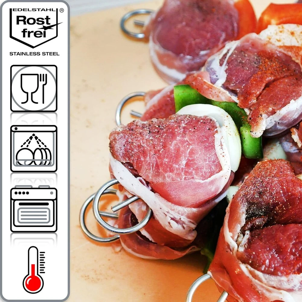 Com-four® 32 vnt. nerūdijančio plieno iešmai, 22 cm, ilgi mėsos iešmai, aukščiausios kokybės iešmai, daržovių iešmai rinkinyje Bbq, kepsninei, mėsai, kebabams ir daržovėms (22 cm - 32 vnt.)