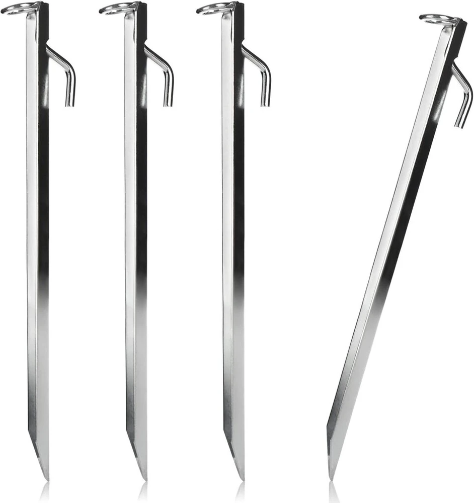 Com-four® 4 x dideli plieniniai palapinės kuoliukai su v profiliu ir žiedu - tvirti kuoliukai apsaugai nuo audros - žemės inkarai - batuto tvirtinimas - tento apsauga, apie 38 cm