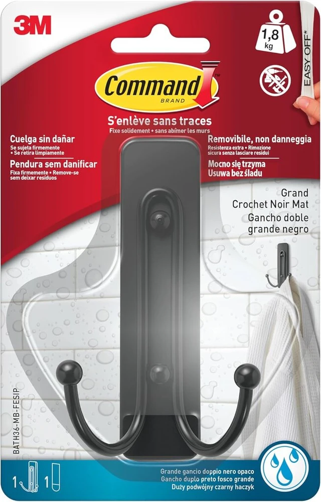 Command Bath36-mb-fesip dvigubas didelis vonios kambario Bath36 matinis juodas 1 kabliukas 1 juostelė