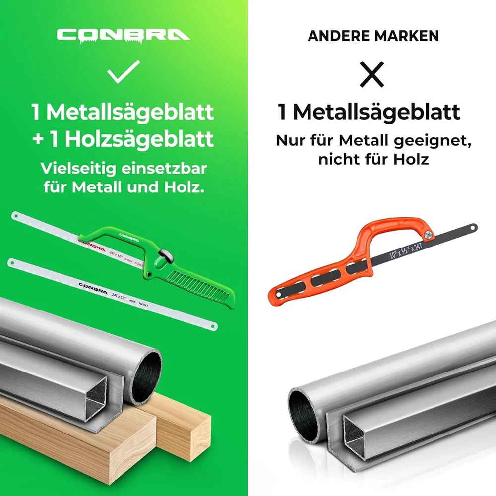 Conbra® metalo pjūklas 300 mm - metalo pjūklas 300 mm su medžio pjūkleliu + metalo pjūkleliu - tikslus varžtų ir vinių pjovimas