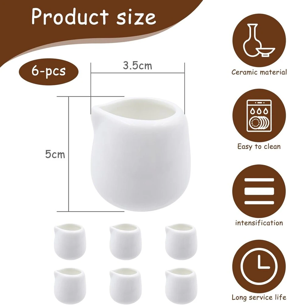Connection baltas porcelianinis pieno ąsotėlis, mažas 50 ml keramikinis pieno ąsotėlis be rankenos, mini ąsotėlis grietinėlei, pienui, padažams, kavinėms, virtuvei, biurui, barui