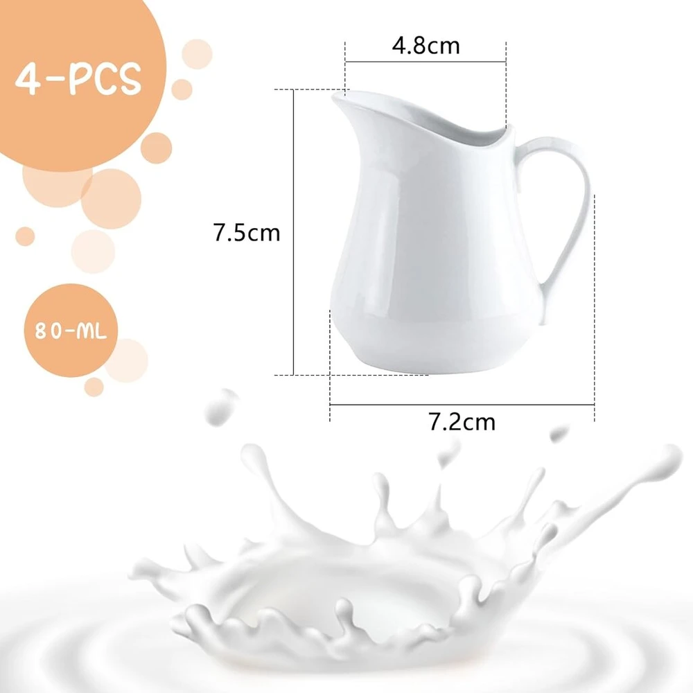 Connection pieno ąselių rinkinys, 4 vnt., porcelianas, balta, 80 ml, mažas pieno ąsotis, keramikinis ąsotis su rankena, mini ąsotis grietinėlei, pieno ąsotis kavai, kapučino, latte menui, padažams, kavinei, virtuvei, biurui, barui