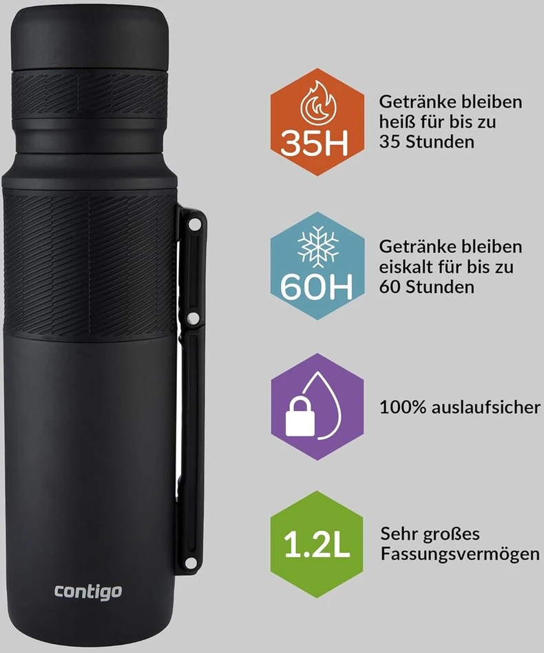 Contigo Termosinė Kolba 1200 ml, Nerūdijančio Plieno, Matinė Juoda