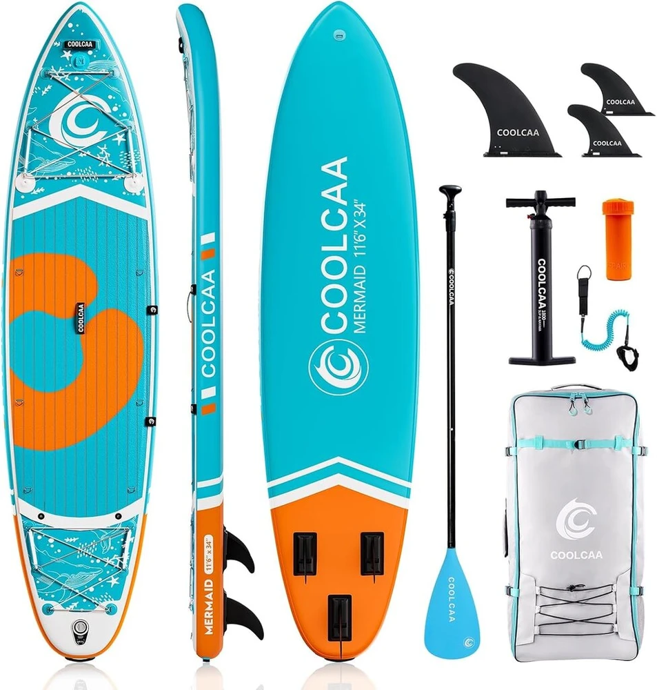 Coolcaa 354 cm x 86 cm x 15 cm irklentė su premium klasės priedais, keliamoji galia iki 210 kg, sup lenta suaugusiems ir paaugliams, visų lygių